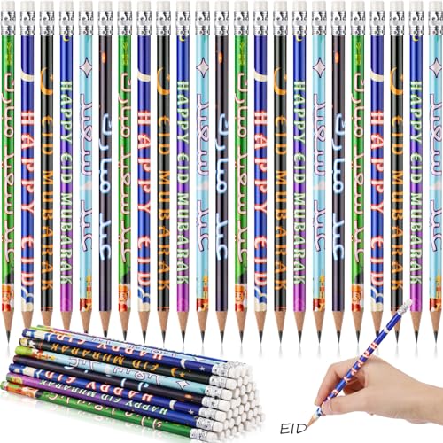Crtiin 120 Pcs Ramadan Pencils Ramadan Mubarak Party Favors Novelty Toy Muslim Kids Gifts Bright School Party Supplies for Kids Students Classroom Learning Activities (Eid Style) - style: Eid Style