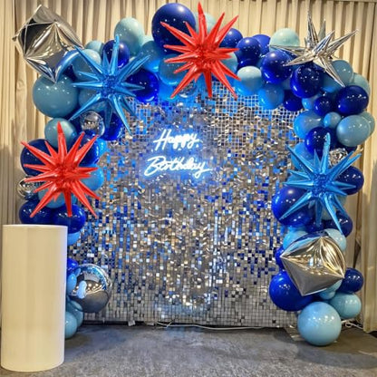 Red Blue Silver Star Balloons, 6PCS 22 Inch Foil Explosion Star Balloons - color: Dark Blue Red Silver