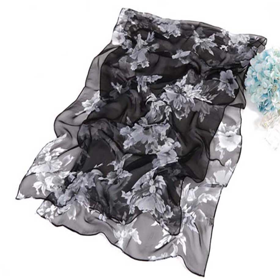 Xyueanlo Scarfs for Women Lightweight Scarves Fashion Print Floral Pattern Scarf Shawls - color: P-black