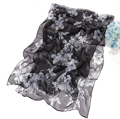Xyueanlo Scarfs for Women Lightweight Scarves Fashion Print Floral Pattern Scarf Shawls - color: P-black
