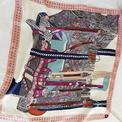 FONYVE Silk Feeling Scarf Medium Square Satin Head Scarf for Women 27.5 × 27.5 inches - color: 01 Pink Edge