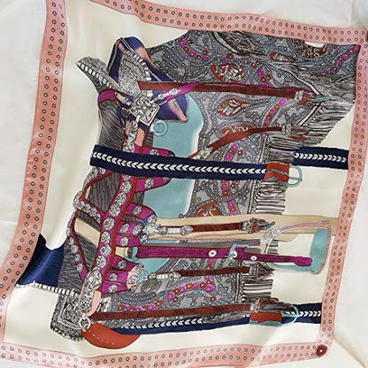 FONYVE Silk Feeling Scarf Medium Square Satin Head Scarf for Women 27.5 × 27.5 inches - color: 01 Pink Edge