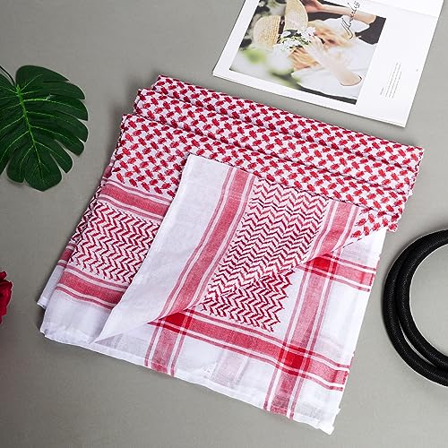 Jmkcoz Arab Shemagh Tactical Desert Keffiyeh Head Scarf Arabic Turban Neck Headwear Wrap Arab Muslim Costume for Men Women - color: Red