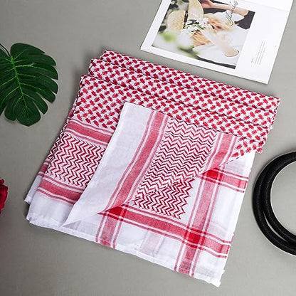 Jmkcoz Arab Shemagh Tactical Desert Keffiyeh Head Scarf Arabic Turban Neck Headwear Wrap Arab Muslim Costume for Men Women - color: Red