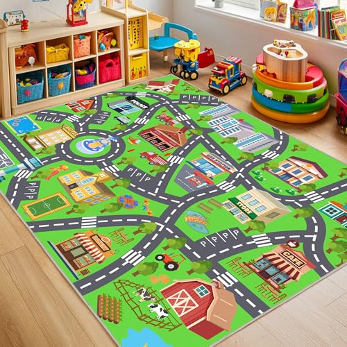Kids Rugs for Playroom, 8x10ft Car Rug Play Mat Town City Road Map Rug - color: City Map, size: 8' x 10' (Rectangular)