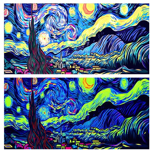 30X12IN Blacklight Vincent Van Gogh Black Light Aquarium Background, UV Fish Tank Background Art Star Oil Painting Terrarium Background with 10 EVA Double-Sided Tape - size: 30X12in/75X30cm