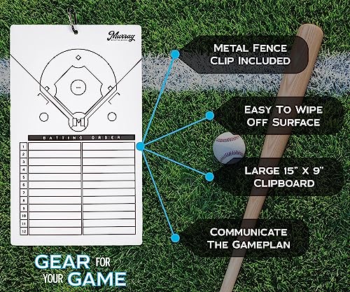 Murray Sporting Goods Dry Erase Coaches Clipboard | Double-Sided Dry Erase White Board - style: Baseball