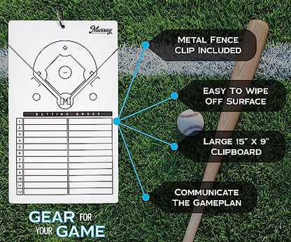 Murray Sporting Goods Dry Erase Coaches Clipboard | Double-Sided Dry Erase White Board - style: Baseball