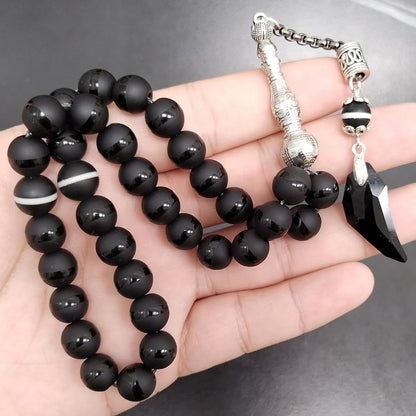 ALBASHAN Black Crystal Tasbih and agate tassel Muslim prayer beads 33 45 66 99 Misbaha rosary beads Islamic Eid ADHA gift - size: 10mm x 66beads