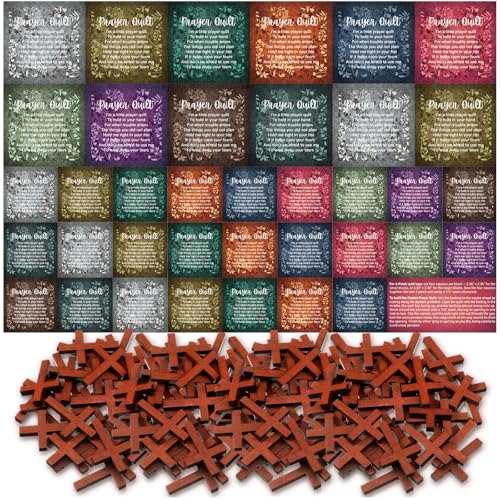 Fanfanwin 38 Sets Prayer Quilt Squares with Crosses, Retro, Brown - color: Brown, style: Retro