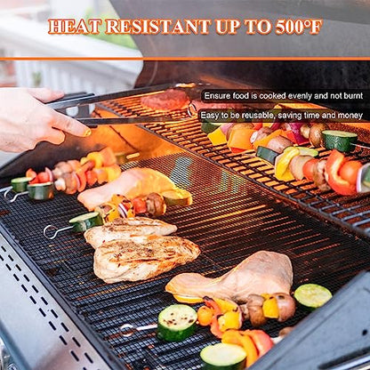 Grill Mesh Mat Set 5 Barbecue Grill Accessories Reusable Non-Stick Grill Mat for Vegetables Fish Grilling Mat Sheets for Outdoor Smoker Charcoal Gas Electric Grill BBQ Tools,XL 15.75 x 13 inch, Black