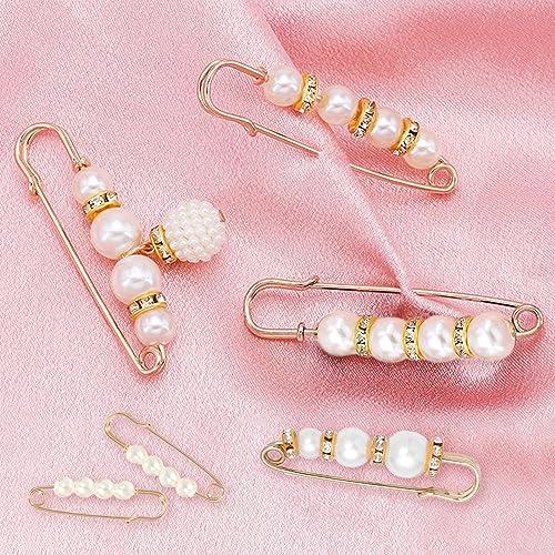 8 Pcs Pearl Brooch Pins,Safety Pins for Clothing Dress pants skirt Cardigan Collar，Faux Pearl Rhinestones Brooches for Women Girls Pants Extender Safety Pins - size: set-A