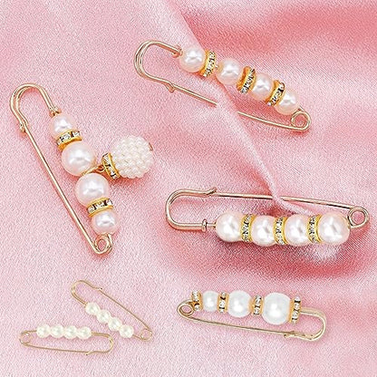 8 Pcs Pearl Brooch Pins,Safety Pins for Clothing Dress pants skirt Cardigan Collar，Faux Pearl Rhinestones Brooches for Women Girls Pants Extender Safety Pins - size: set-A