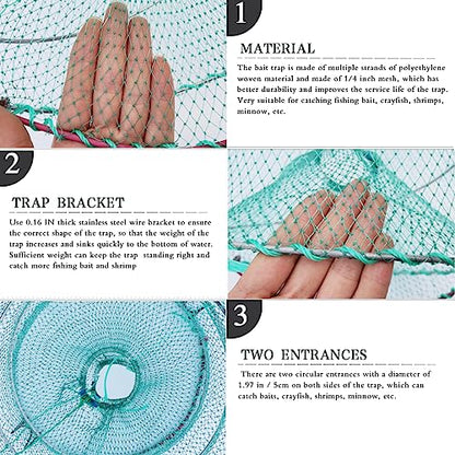 Foldable Fishing Trap for Bait Shrimp Crawfish Minnow Net Portable Accessories 11.8 x 11.8 x 15.7 (30cm x 40cm) 1/4 in Mesh Collapsible Fish Trap - color: 1PCS