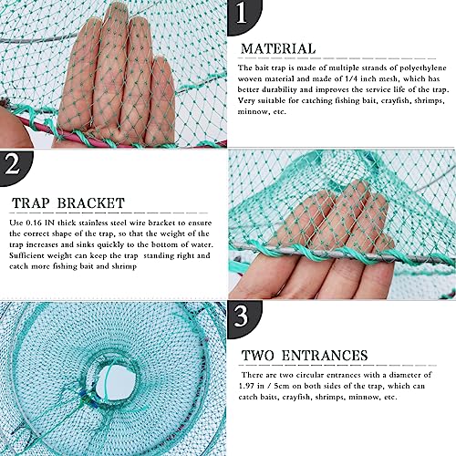 Foldable Fishing Trap for Bait Shrimp Crawfish Minnow Net Portable Accessories 11.8 x 11.8 x 15.7 (30cm x 40cm) 1/4 in Mesh Collapsible Fish Trap - color: 2Pcs