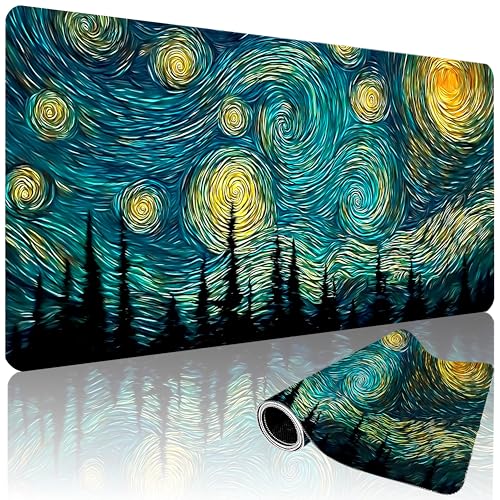 XXL Gaming Mouse Pad 35.4 x 15.7 Inch, Large Desk Mousepad | Mousepad with Starry Sky Design, Non-Slip Rubber Base, Water-Resistant Surface and Stitched Edges for Gaming, Office & Home - color: Starry Sky