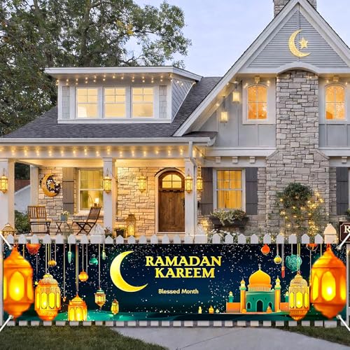 BlissYard Ramadan Eid Mubarak Party Backdrop Banner 78 X 12 Inch Muslim EID Mubarak Decoration Photo Booth Prop Photography Background Muslim Ramadan Kareem Eid Al Fitr Party Supplies