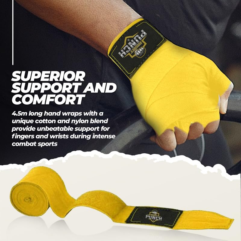 ProShield Boxing Wraps| 180-Inch Bandages| Boxing Hand Wraps Protection for Muay Thai MMA and Kickboxing - color: Yellow, size: 157"