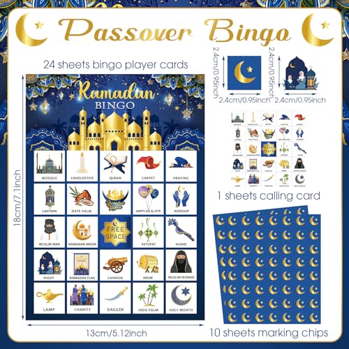 Liliful 35 Pcs Eid Al Adha Bingo Games 24 Players Eid Mubarak Bingo Cards Ramadan Party Favors for Boys Girls Adults Family Classroom Activities Muslim Festival Party Games Supplies