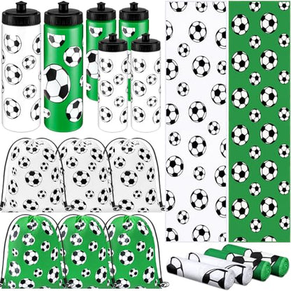 FuWeave 18 Pcs Sports Party Favors Basketball Soccer Water Bottle Baseball Softball Cooling Towel 6 Sports Water Bottle 6 Ice Towel 6 Drawstring Bag Football Volleyball Towel for Team Gift