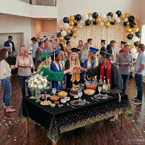 KatchOn Graduation Decorations 2026 - XtraLarge 54x108 Inch, Pack of 3 | Black and Gold Congrats Grad Tablecloth for 2026 Graduation Decorations | Graduations Table Decorations, Grad Party Supplies