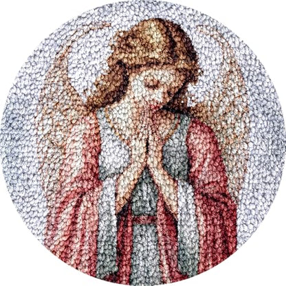 Praying Angel Girl Round Shape Latch Hook Kits Rug Pre-Printed Round Shape DIY Crochet Yarn Embroidery Needlework Hook and Latch Kit Carpet Cushion Home Christmas Decoration 50x50cm(2)