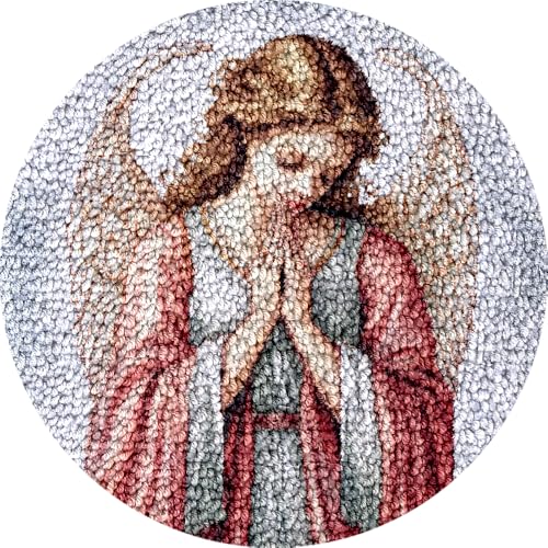 Praying Angel Girl Round Shape Latch Hook Kits Rug Pre-Printed Round Shape DIY Crochet Yarn Embroidery Needlework Hook and Latch Kit Carpet Cushion Home Christmas Decoration 50x50cm(2)