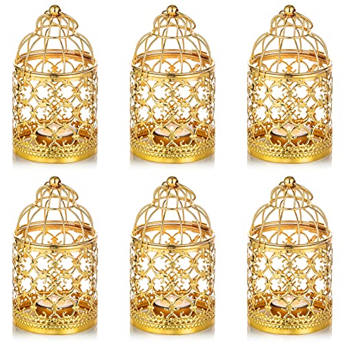 6 Pcs Small Metal Tealight Hanging Birdcage Lantern, Vintage Decorative Centerpieces of Wedding, Party, Gold - color: Gold, size: 6Pcs
