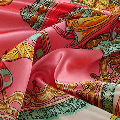 QBSM Womens 23.6 inch Satin Silk Feeling Formal Square Neck Scarf Head Hair Wraps Kerchief - color: Big Chain-pink