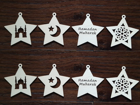 Ramadan Wooden cutout[24] Ramadan Favors DIY Moon Star Ramadan Kids Favors Ramadan Decoration Eid Favors Eid Gift Muslim Gifts - color: Wooden cutouts