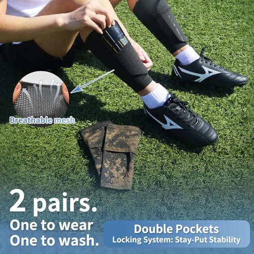 K-Shield Soccer Shin Guards with 2 Pairs Sock Sleeves for Kids Youth Adults | Protective Football Shin Pads, Breathable Lightweight Calf Guards for Boys Girls Men Women - size: L:5'3"-5'11"
