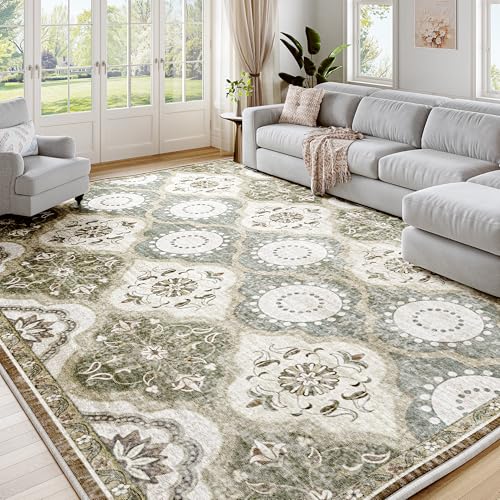 EnHomee Area Rugs 5x7, Soft Washable Rugs for Living Room Bedroom, Boho Non Slip Low Pile Stain Resistant Washable Rug Large Carpet for Dining Room,Easy to Clean Living Room Rug, Green - color: Green, size: 5x7