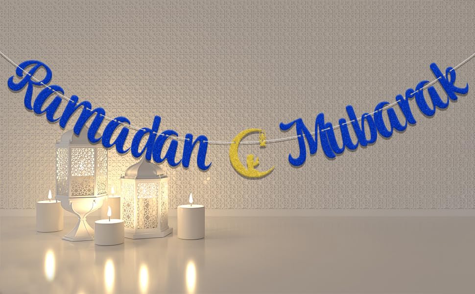 Ramadan Mubarak Banner - Ramadan Decorations - Eid Decorations Blue - size: Blue Ramadan Mubarak