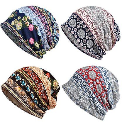 Cotton Slouchy Beanie Hip-Hop Soft Lightweight Running Beanie Adult Skull Hats Cap for Men Women - color: Multicolor1-4pk