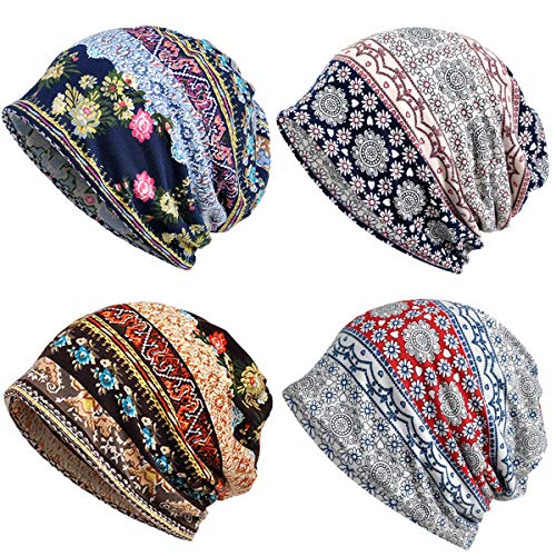 Cotton Slouchy Beanie Hip-Hop Soft Lightweight Running Beanie Adult Skull Hats Cap for Men Women - color: Multicolor1-4pk