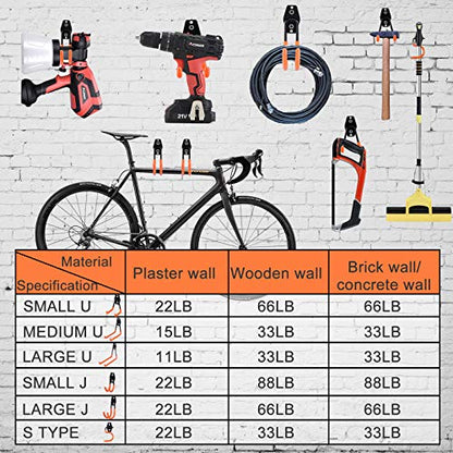 Aoben Heavy Duty Steel Garage Storage Hooks - Utility Tool Hangers and Combinable Wall Mount Hooks for Organizing Ladder, Hold Chairs, Heavy Tools (Medium U, 10 Pack) - size: 10 X Medium U hooks