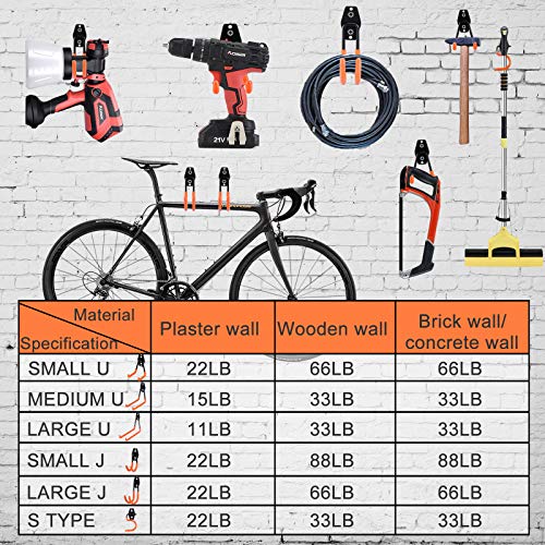 AOBEN Garage Hooks Heavy Duty, Steel Garage Storage Hooks, Utility Tool Hangers and Combinable Wall Mount Garage Hooks for Organizing Ladder, Hold Chairs, Heavy Tools (Medium U, 4 Pack) - size: 4 X Medium U hooks