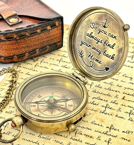 Brass Compass - So You can Always find Your Way Back Home - Engraved Compass - Personalized Compass - Anniversary Mens Gift - Graduation Gift - Gift for Boys/Mens
