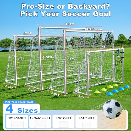 Soccer Goals for Backyard Soccer Goal 12x6 Big 10x6.5 8x6 6x4FT Soccer Goals for Youth Adults and Kids Large Metal 2" Goal Post with Agility Ladder and Target Net Soccer Cones Practice Equipment - style: 8×6 FT