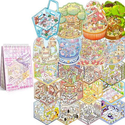 Scene Sticker – 20 Sets DIY 3D Sticker Scene Book Cute Cartoon Stickers Kit – Fun Sticker Therapy Activity for Stress Relief, Crafts & Gifts - color: Pink - 20 Sets