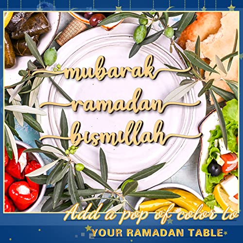Queekay 12 Pieces Ramadan Wood Sign Ramadan Mubarak Plate Setting Plate Sign Kareem Wooden Ornament Islamic Table Decor for Eid Mubarak Islamic Home Party Decor(Classic Style) - style: Classic