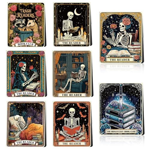 Skeleton Tarot Magnetic Bookmark Gifts - Wxiben 16 Pcs Gothic Skull Reading Bookmarks Magnetic Funny Horror Skeleton Book Markers Magnets Page Clip Gift for Women Men Reader Students Teacher Office - color: Skeleton Tarot