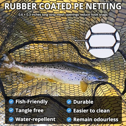 High Strength Large Landing Net - Rubber Fishing Net with Long Telescoping Handle & Soft Rubber Netting, Landing Nets for Fishing, Ideal for Boat, Pier, River Angling - style: Polyethylene Netting (Rubber Coated)