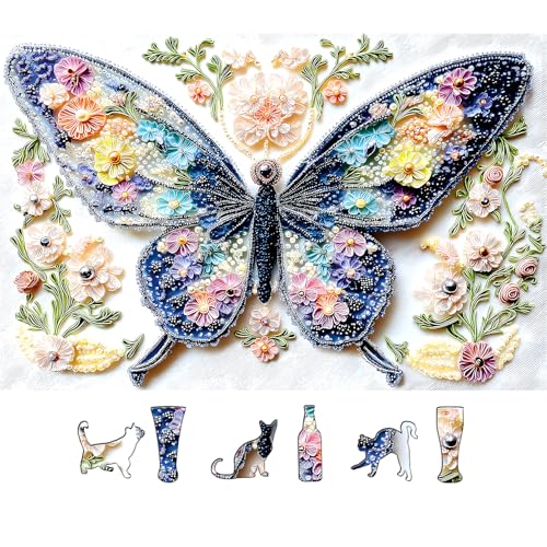 Beaded Butterfly 500 Piece Jigsaw Puzzle for Adults Colorful Beaded Floral Design Family Challenging Puzzle with Letters on Back Ideal for Seniors Home Decor Art (23"X15") - color: Beaded Butterfly
