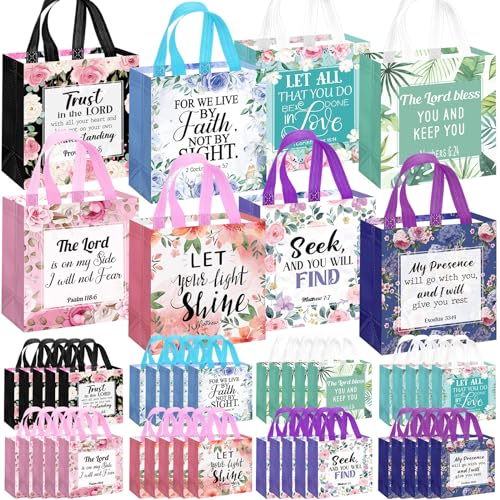 Riakrum 40 Pcs Christian Gift Bags Bulk, Bible Verse Non Woven Tote
