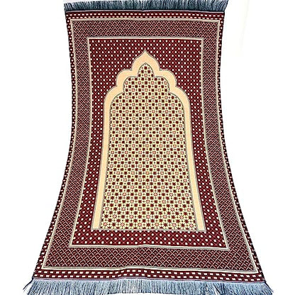 Modefa Turkish Islamic Prayer Mat Janamaz Sajjadah | Thin Woven Cotton Praying Rug Ramadan Eid Gift | Traditional Muslim Sejada for Men Women - Hira Diamond (Red) - color: Red