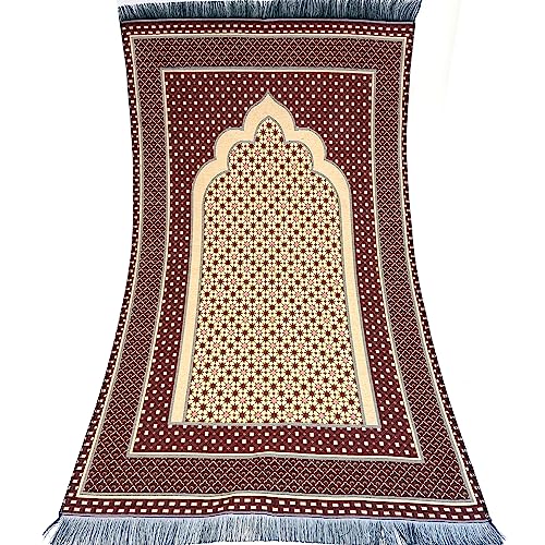 Modefa Turkish Islamic Prayer Mat Janamaz Sajjadah | Thin Woven Cotton Praying Rug Ramadan Eid Gift | Traditional Muslim Sejada for Men Women - Hira Diamond (Red) - color: Red