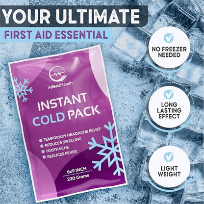 12 Pack Large Instant Ice Packs for Injuries, Disposable Cold Packs | No Freezer Needed, Instant Cold Packs for Injuries, 9”x6” Large Disposable Ice Packs, Cold Compress for Post-Workout Recovery - size: 12 Pack (9" x 6")