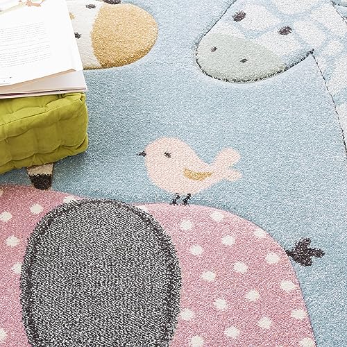SAFAVIEH Carousel Kids 100 Collection Area Rug - 3'3" x 5'3", Blue, Transitional Design, Stain Resistant, Ideal for High Traffic Areas in Living Room, Bedroom & Dining Room (CRK120K-3) - color: Blue, size: 3'3" x 5'3" (Rectangular)