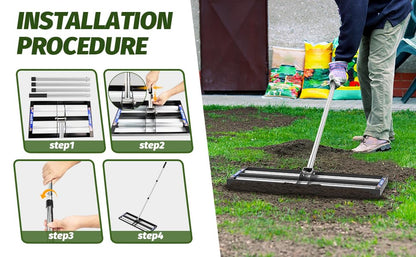 Updated Lawn Leveling Rake 40"x10", Lawn Leveler with Aluminum Rollers | Yard Leveling Rake Stainless Steel with 27-80" Adjustable Handle, Heavy-Duty Ground Leveler Suit for Garden, Golf Lawn, Farm - size: 40''x10'' With Roller (Black)